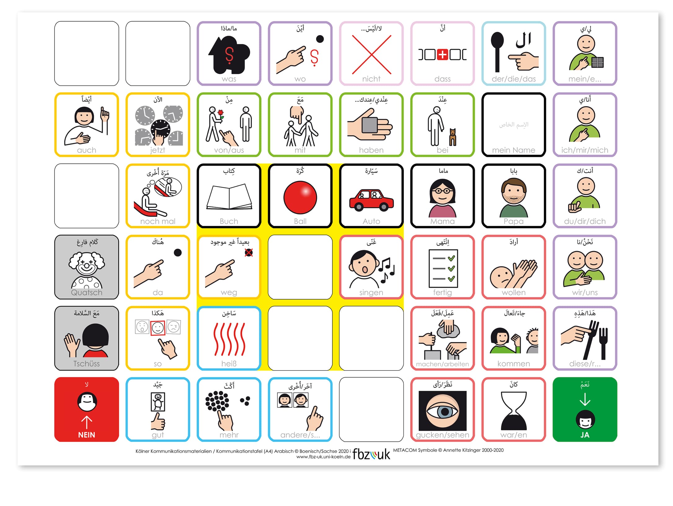 Kommunikationstafel (A4) mit 40 Feldern (arabisch)